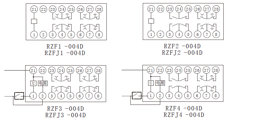RZF-D係列(liè)中間間繼電器內部接線圖