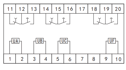 RY-3XD係列(liè)三相(xiàng)電壓繼電(diàn)器內部接線圖