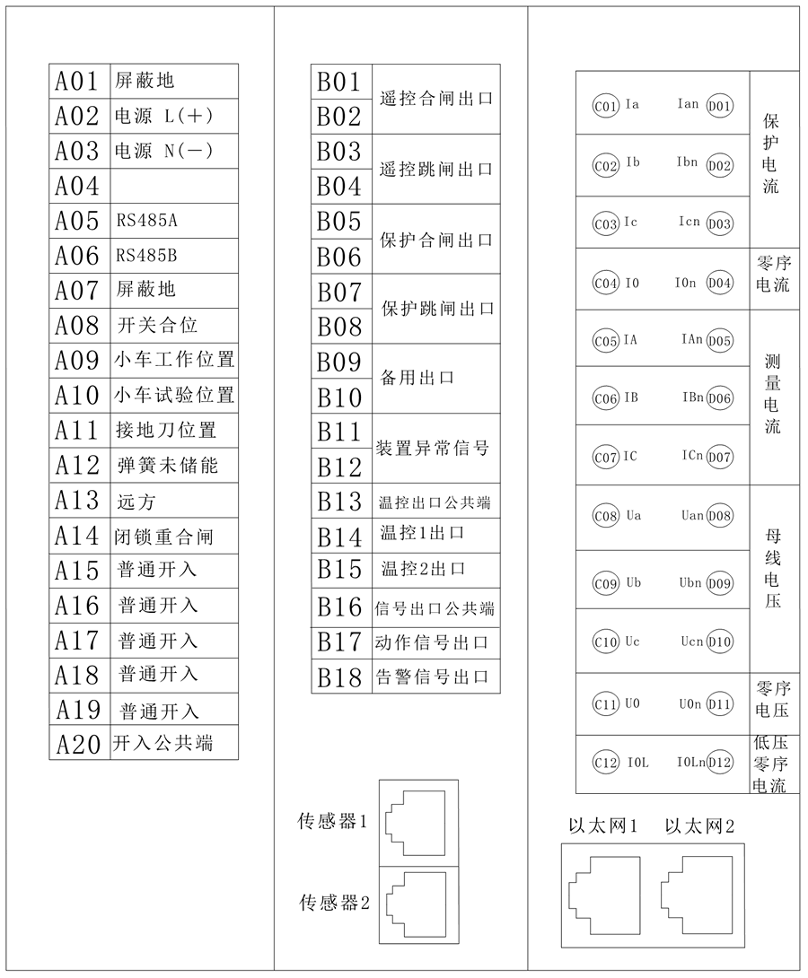 RHS5001微(wēi)機保護(hù)測控裝置端子背部圖說明(míng)