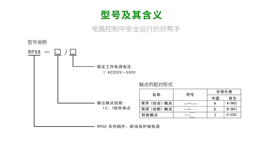 RPS8相序、斷(duàn)線保(bǎo)護繼電器型號及含義